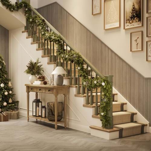Neutral christmas decoration on stairs